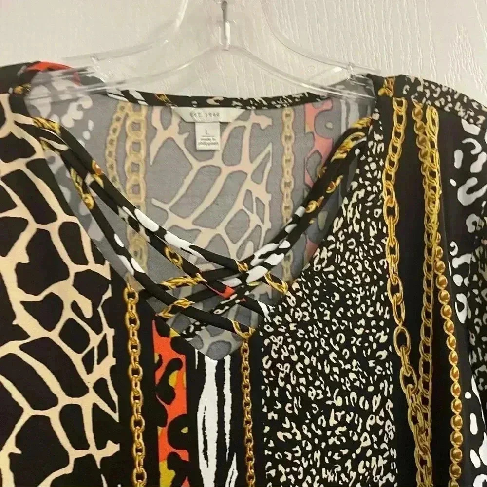 Animal Print with Gold Chains Blouse by Cato - Picture 5 of 8